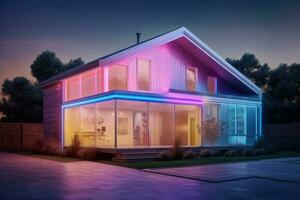 Multicolor acrylic life sized house in the style of light pink and light indigo. Generative AI photo