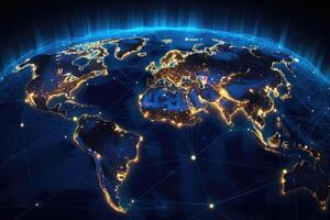 Global network connection covering the earth with lines of innovative perceptron. photo