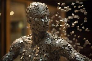 The man made of disintegrating tessellated cubes. Concept of disintegration of mind. Generative AI photo