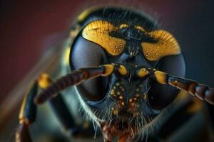 The wasp head. A striking macro shot. Generative AI photo