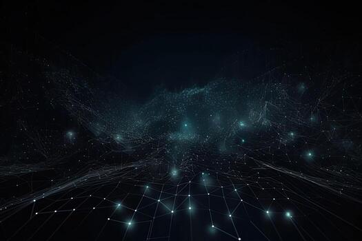 ciencia ficción antecedentes de brillante partículas con profundidad de campo. red conexión. generativo ai foto