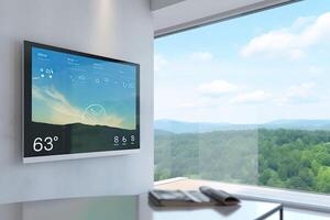 Digital screen on wall. Concept of a smart home and mobile application. illustration photo