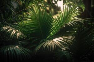 Green tropical palm leaves. Nature spring concept. Minimal summer abstract jungle or forest pattern. Generative AI photo