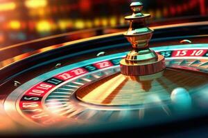 Casino roulette wheel. Roulette table close up at the casino. Generative AI photo