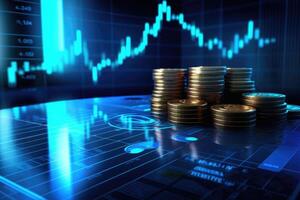 Coins background with a finance graph. Showcasing growth and success in the market. photo