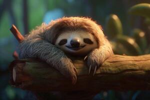 A sloth sleeping in the jungle. Lazy animal character. photo