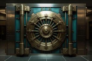 Front view of closed bank vault door. Generative AI photo