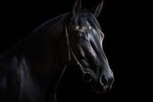 Portrait of beautiful spellbinding black horse. Generative AI photo