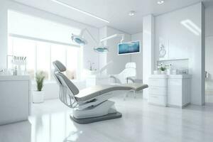 blanco interior de habitación con médico equipo en dental clínica. estomatología gabinete. generativo ai foto