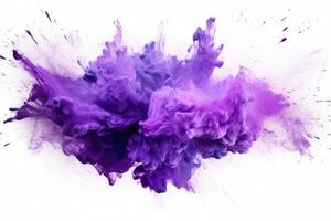 Explosion of violet paint on white background. Fluid background. Color explosion. photo