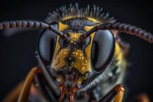 The wasp head. A striking macro shot. Generative AI photo