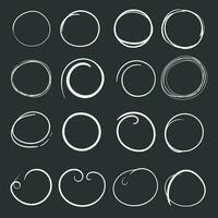 Hand drawn circles icon set. Collection of pencil sketch symbols. Vector illustration on black background.