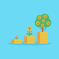 growing money tree plant with coin dollar isolated on blue background. vector illustration.