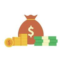 Wealth money bag with dollar cash icon. vector