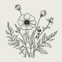 Flower illustrations with thin stem vector