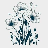 Flower illustrations with thin stem vector