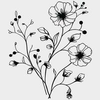 Flower illustrations with thin stem vector