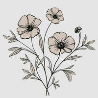 Flower illustrations with thin stem vector