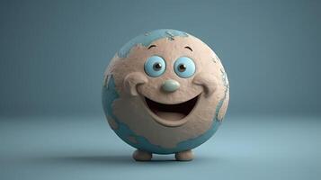 Smiling Cartoon Earth on Gray Background for Invitations and Posters. Generative AI photo