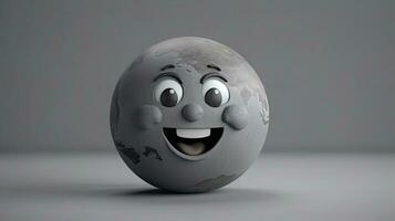 Smiling Cartoon Earth on Gray Background for Invitations and Posters. Generative AI photo