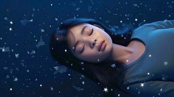 Dreaming Among the Stars  3D Illustration of a Young Asian Woman Sleeping in Deep Space. Generative AI photo