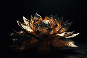 Golden Flower on Black 3D Wallpaper for Cinematic Shots. Generative AI photo