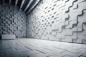 Futuristic White Wall with Rectangular Tiles for Modern Interior Design. Generative AI photo