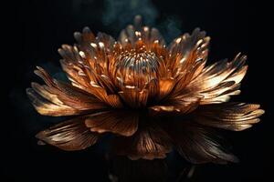 Golden Flower on Black 3D Wallpaper for Cinematic Shots. Generative AI photo