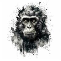Aggressive Monkey in Neo-Traditional Style on White Background. Perfect for T-Shirts and Posters. Generative AI photo