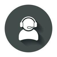 Operator with microphone vector icon. Operator in call center illustration with long shadow.