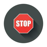 Red stop sign vector icon. Danger symbol vector illustration with long shadow.