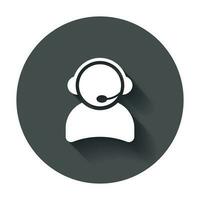 Operator with microphone vector icon. Operator in call center illustration with long shadow.