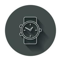 Watch vector icon in line style. Clock flat illustration with long shadow.