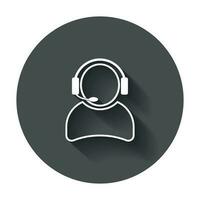 Operator with microphone vector icon. Operator in call center illustration with long shadow.