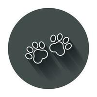 Paw print vector icon in line style. Dog or cat pawprint illustration. Animal silhouette with long shadow.