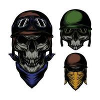 skull rider with helmet and bandana vector