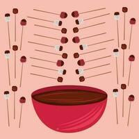 Chocolate fondue dessert vector illustration for graphic design and decorative element