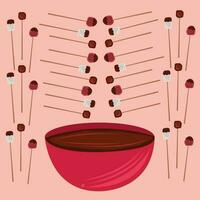 Chocolate fondue dessert vector illustration for graphic design and decorative element