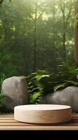 Zen podium, nature bamboo background. . photo