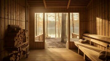 Empty wooden sauna photo