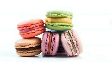 Colorful Macarons in white background. photo