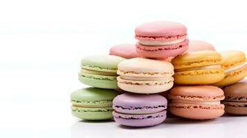 Colorful Macarons in white background. photo