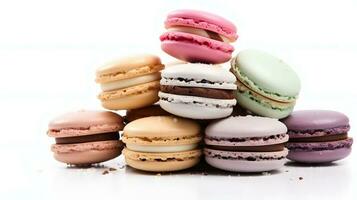 Colorful Macarons in white background. photo