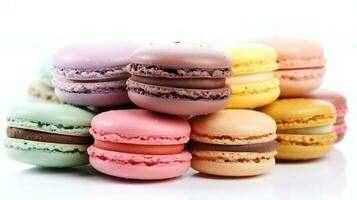 Colorful Macarons in white background. photo