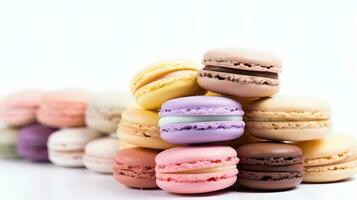 Colorful Macarons in white background. photo