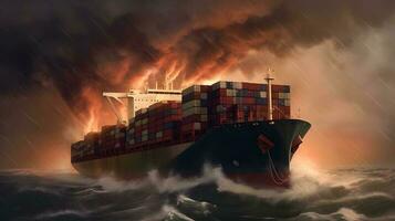 Container ship on stormy seas photo