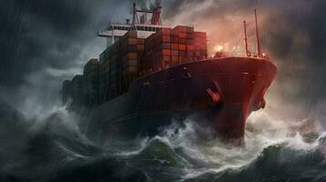 Container ship on stormy seas photo