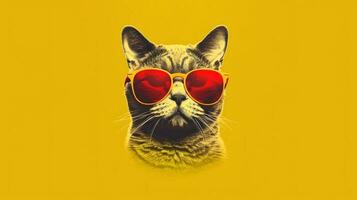 Cat with sunglasses chilling on the beach. photo