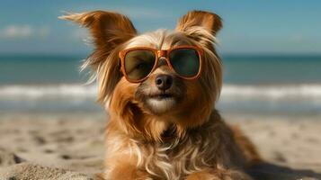 Dog with sunglasses photo