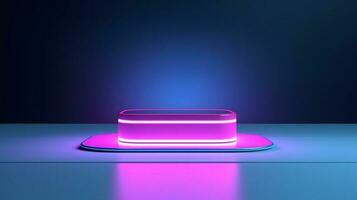 dark podium for objects with neon light background. photo